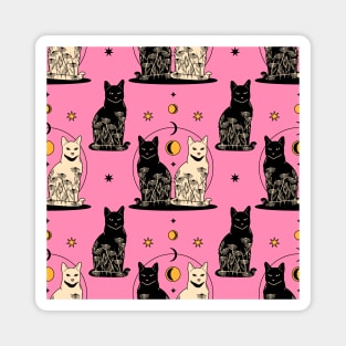 Carpe Noctem Black Cat Pattern in pink Magnet