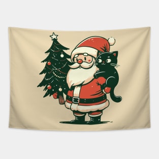 Santa and his cat cute Christmas Tapestry