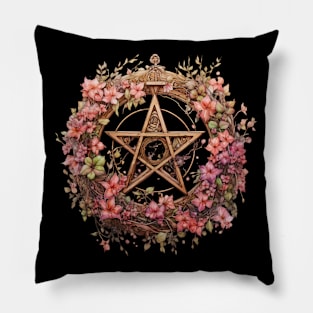 Floral Watercolor Wiccan Pentagram Pillow