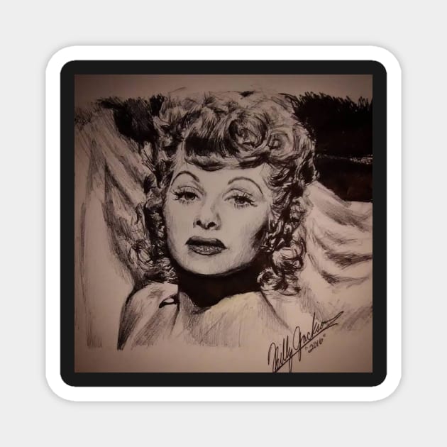 INK PEN PORTRAIT OF LUCILLE BALL Magnet by billyhjackson86