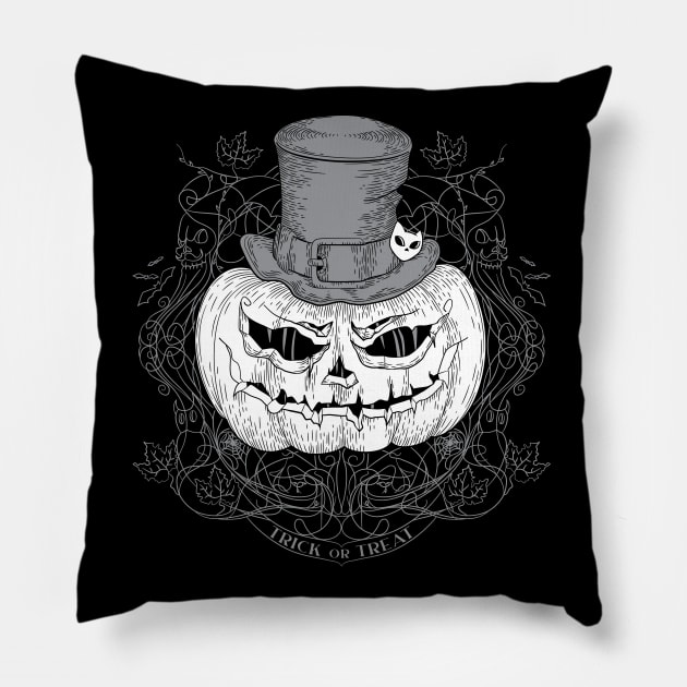 Halloween pumpkin original illustration black and white. Jack o Lantern Trick or treat. Pillow by ChrisiMM