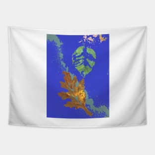 Autumn Oak Leaf on Royal Blue Tapestry