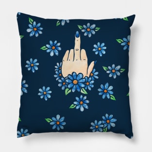 Middle Finger Up Blue Flowers Pillow