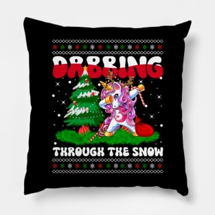 Dabbing Through The Snow Unicorn Christmas Lights Pink Girls Pillow