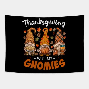 Thanksgiving With My Gnomie Leopard Pumpkin Funny Autumn Gnomes Shirt Tapestry