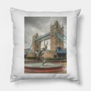 Tower Bridge with dancing dolphin Pillow