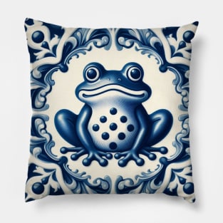 Delft Tile With Dotted Frog No.1 Pillow