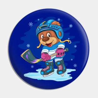 Teddy Bear Hockey Pin