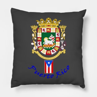 Coat of Arms of Puerto Rico- Blue lettering Pillow