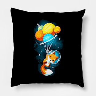 Cute Cool Funny Fox with Balloons in Space animal lover quote artwork Pillow