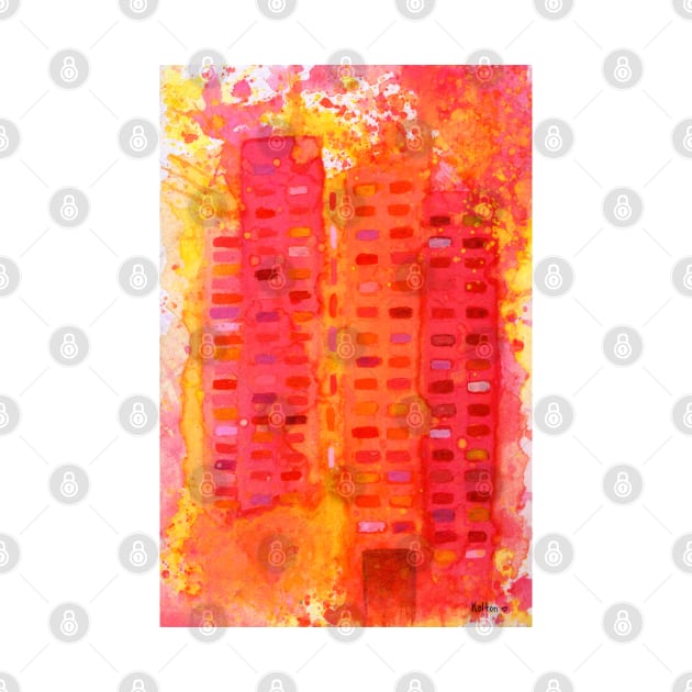 Pink Orange Yellow City · watercolor splashes and acrylic details · abstract painting by Natasha Kolton by natashakolton