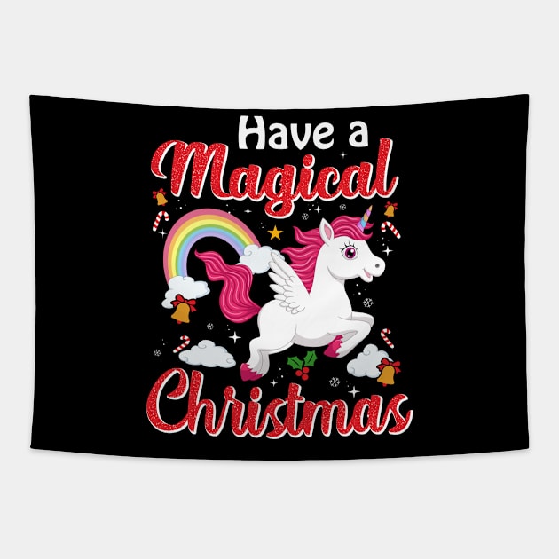 Have A Magical Christmas Unicorn Tapestry by funkyteesfunny