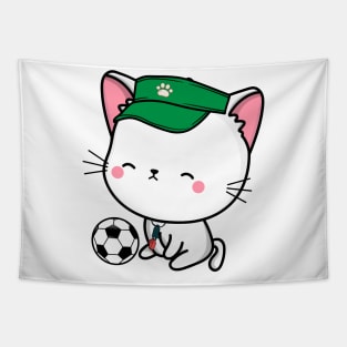 Angora Cat Playing Soccer Tapestry