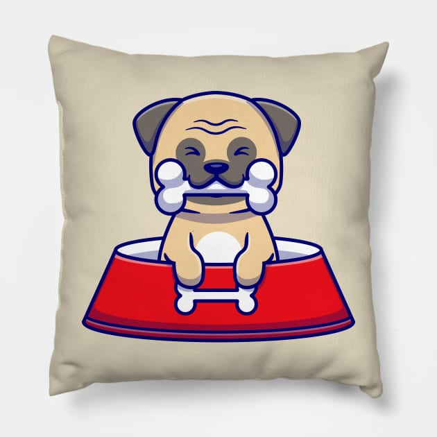 Cute Pug Eat Bone Pillow by Catalyst Labs