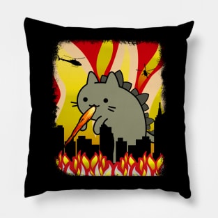 neko kaiju cat fire monster burning city Pillow