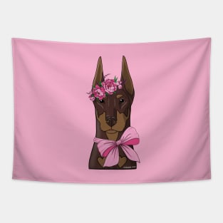 Red Doberman flower girl Tapestry