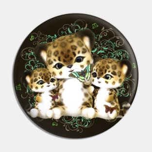 Three Kitty Cats Playing with Butterflies and floral background Pin