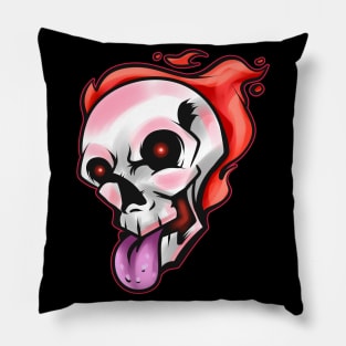 Flaming Skull Tounge Out Halloween Pillow