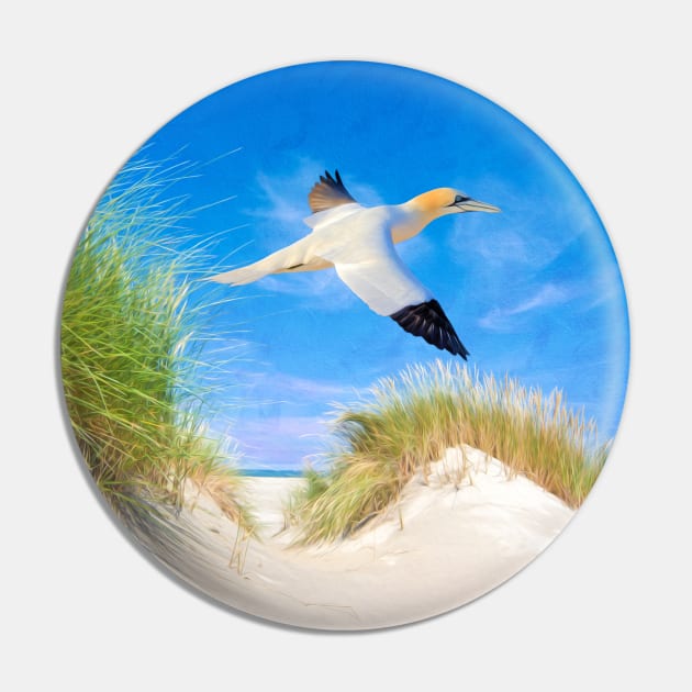 Northen Gannet Bird at the Beach Pin by lauradyoung