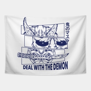 Japanese Demon Oni Mask illustration Tapestry