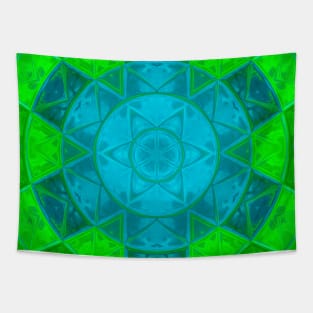 Mosaic Kaleidoscope Flower Green and Blue Tapestry