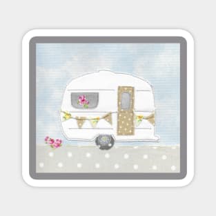 White Caravan with bunting Magnet