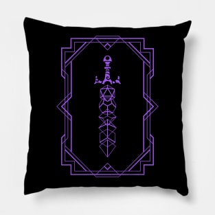 Purple Framed Vintage Polyhedral Dice Set Sword Pillow