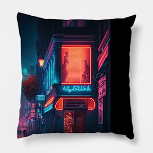 Cyberpunk Amsterdam Streets Pillow