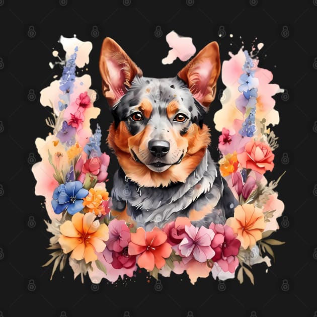 An australian cattle dog decorated with beautiful watercolor flowers by CreativeSparkzz