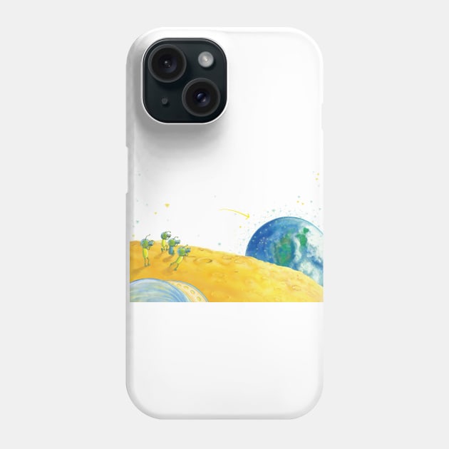 Martians observing the Earth from the Moon Phone Case by Julia Doria Illustration