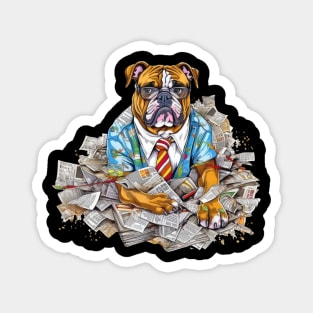 Accountant English Bulldog t-shirt design, a bulldog wearing glasses and holding a calculator Magnet