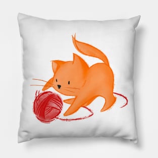 Cute Cat playing with ball of yarn - ginger Pillow