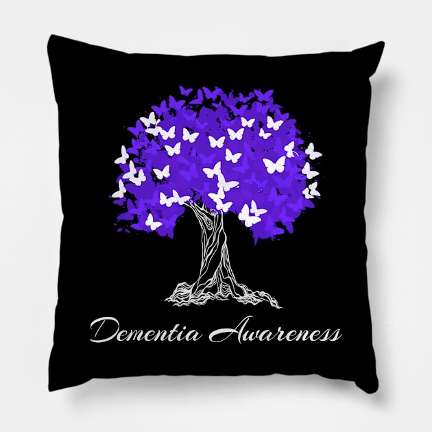 Dementia Awareness Purple Ribbon Tree With Butterflies Pillow by MerchAndrey