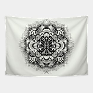 Grunge flower mandala aesthetic black and white abstract art Tapestry