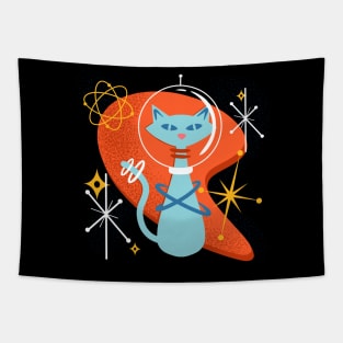 Atomic Funny Space Cat in Cosmic Mid Century Modern Vintage Style Tapestry