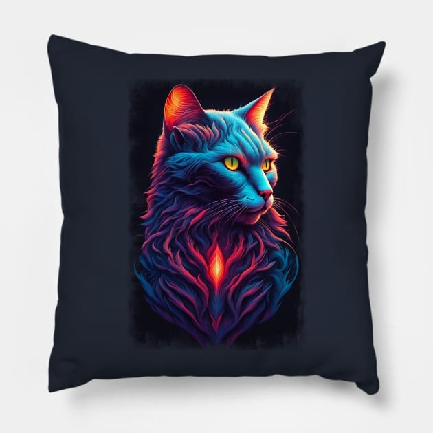 Neon Cat 19 Pillow by KawaiiDread