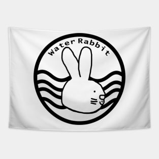 Water Rabbit Portrait Black Line Chinese Zodiac Tapestry