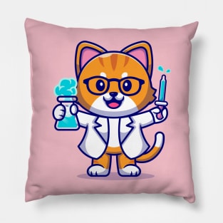 Cute Cat Scientist Cartoon Pillow