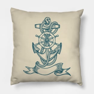 Blue Ship anchor tattoo Pillow