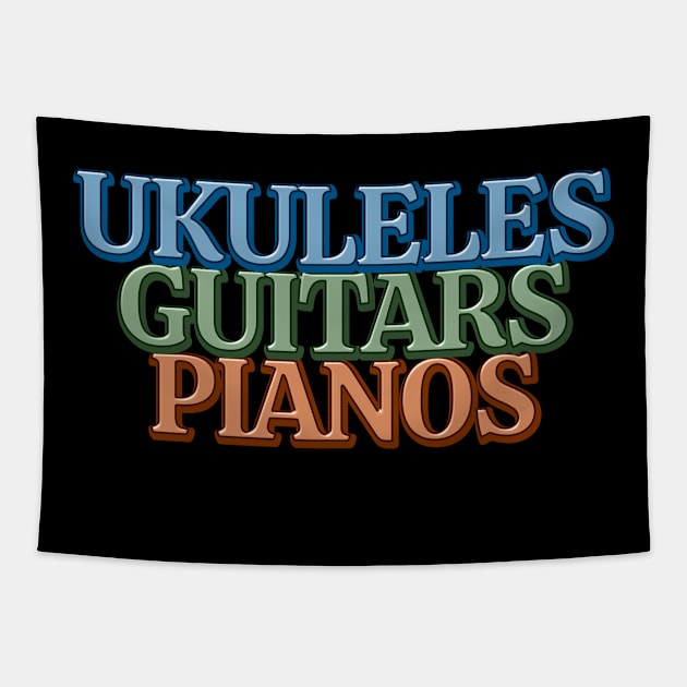 Ukuleles Guitars Pianos Tapestry by Kelly Louise Art