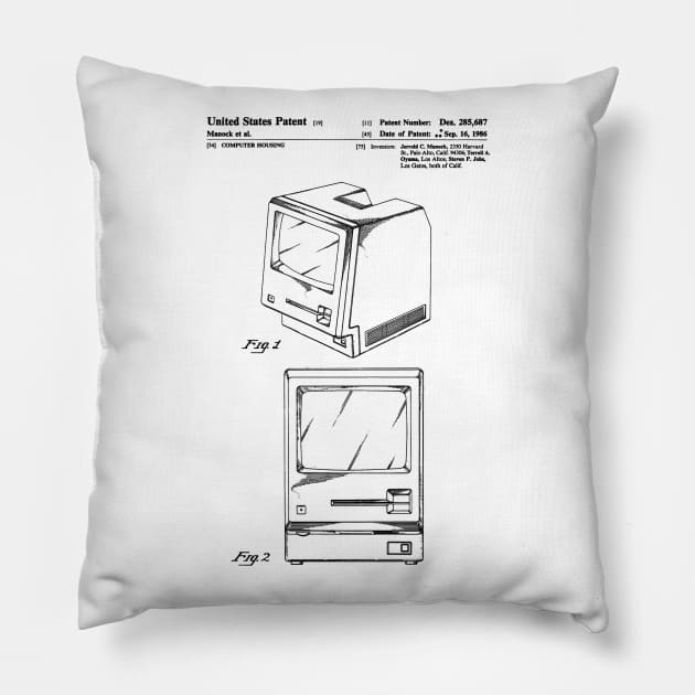 Original Apple Macintosh Computer Patent Black Pillow by Luve