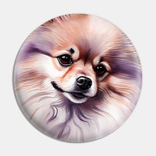 A Cute Watercolor of a Pomeranian Dog with Purple Accents Pin