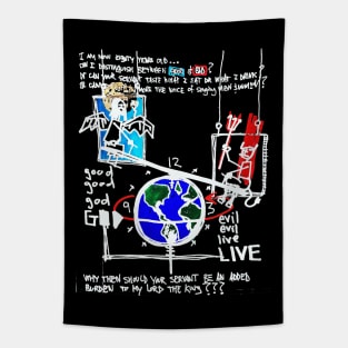 Good vs Evil Doodle White Tapestry