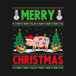 Funny Pig Animal Lover Xmas Lighting Pig Merry Christmas T-Shirt