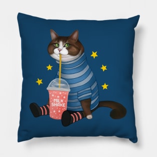 Cat with milk shake Pillow