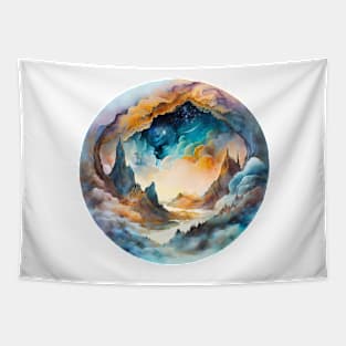 Watercolor Mountain Clouds Dreamscape Circle Tapestry