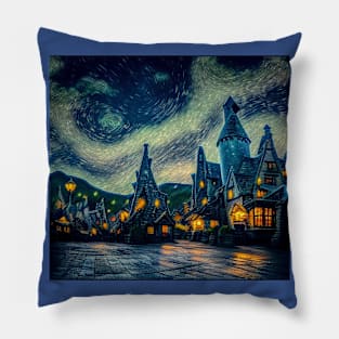 Starry Night Over Hogsmeade Village Pillow