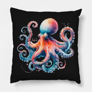 Watercolor Octopus - He'e in Hawaiian Pillow