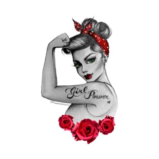 Girl Power von Anne Cha Modern Rosie the Riveter Red Roses T-Shirt