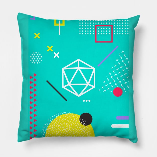 Retro Memphis Teal Polyhedral 20 Sided Dice Tabletop RPG Pillow by dungeonarmory